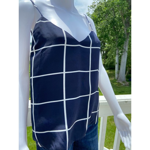 L'AGENCE Jane Windowpane Silk Camisole Top - Navy/White - Size XS* WOM203 - Picture 3 of 8
